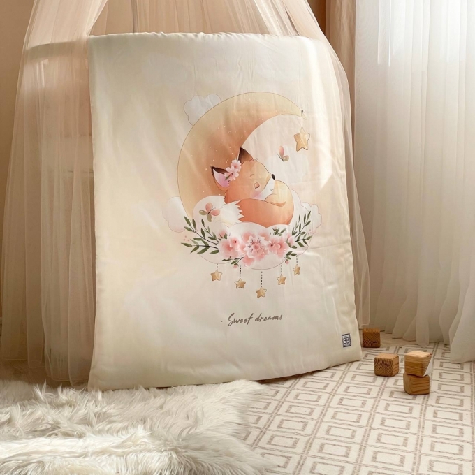Paturica bebe din satin si velur cu pilota Vulpe roz (3)